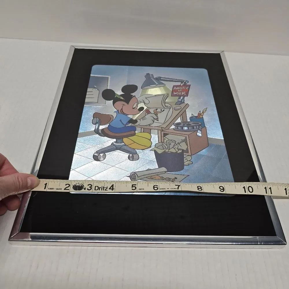 Disney Mickey Mouse Animator At Work Framed Foil Picture Art Vintage